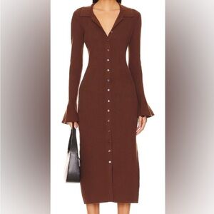 Paige Womens Sundara Flared-Cuff Midi Dress X-Small Chocolate Brown NWT $310